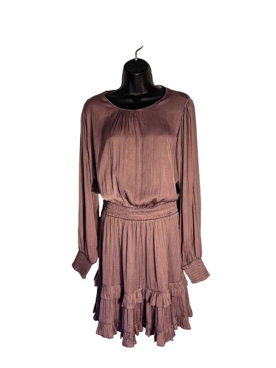 Evereve Dresses & Skirts - Evereve Mauve Long-Sleeve Ruffle Mini Dress With Smocked Waist Size Medium